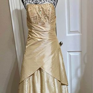 Gorgeous full length gold beaded strapless dress